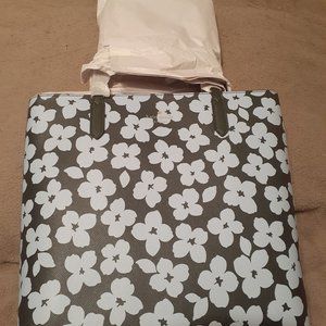 NEW WT Kate Spade Brynn Graphic Blossom Black and Light Blue Tote